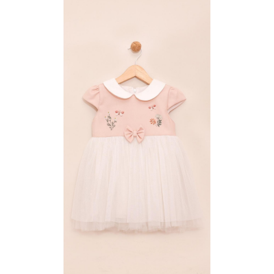 Wholesale Baby Girl Floral Patterned Tulle Dress 9-24M Lilax 1049-6752 - Lilax (1)
