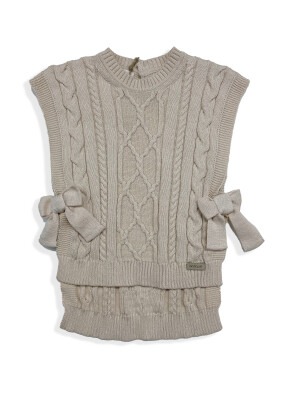Wholesale Baby Girls 100% Organic Cotton With GOTS Certified Knitwear Baby Cape 0-12M Patique 1061-2 Light Brown 