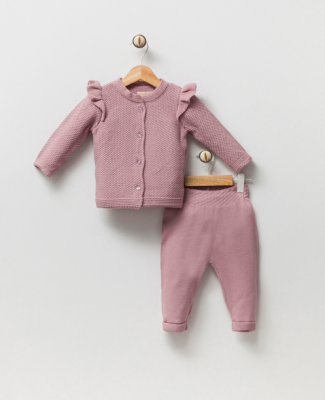 Wholesale Baby Girls 2-Piece Cardigan and Pants Set 3-12M Milarda 2001-6081 Dusty Rose