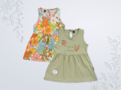 Wholesale Baby Girls 2 Piece Dress 3-18M Miniworld 1003-18200 Oil Green