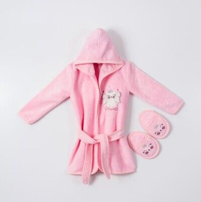 Wholesale Baby Girls 2-Piece Kids Bathrobe Set with Slipper 1-4Y Ramel Kids 1072-482K Pink