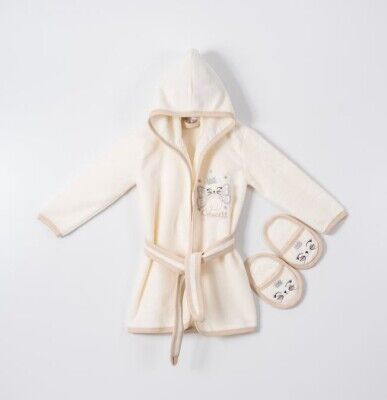 Wholesale Baby Girls 2-Piece Kids Bathrobe Set with Slipper 1-4Y Ramel Kids 1072-482K Beige