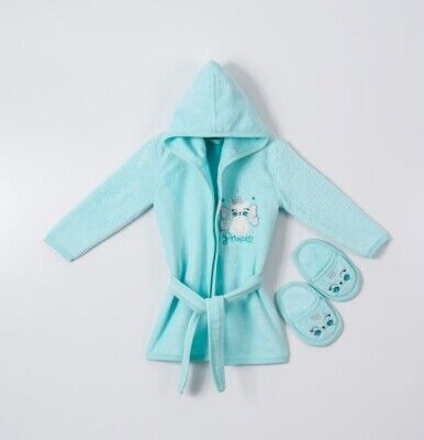 Wholesale Baby Girls 2-Piece Kids Bathrobe Set with Slipper 1-4Y Ramel Kids 1072-482K Mint Green 