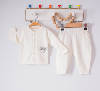Wholesale Baby Girls 2-Piece Knitwear Cardigan and Pants Set 0-9M Milarda 2001-6039 Ecru