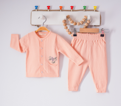 Wholesale Baby Girls 2-Piece Knitwear Cardigan and Pants Set 0-9M Milarda 2001-6039 Salmon Color 