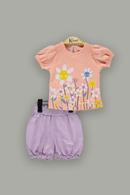 Wholesale Baby Girls 2-Piece T-Shirt Sets with Shorts 6-18M Kumru Bebe 1075-3814 Salmon Color 