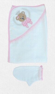 Wholesale Baby Girls 2-Piece Towel Set 0-18M Tomuycuk 1074-55089 Pink