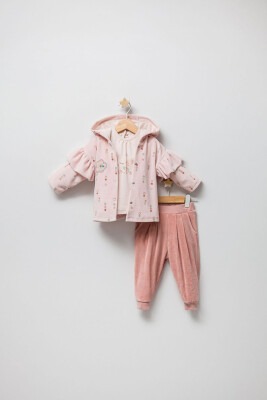 Wholesale Baby Girls 3-Piece Cardigan Pants and Blouse Set 9-24M Tongs 1028-5004 Salmon Color 