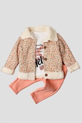 Wholesale Baby Girls 3-Piece Coats T-shirt and Pants Set 9-24M Kidexs 1026-45041 Salmon Color 