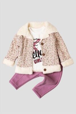 Wholesale Baby Girls 3-Piece Coats T-shirt and Pants Set 9-24M Kidexs 1026-45041 Dusty Rose