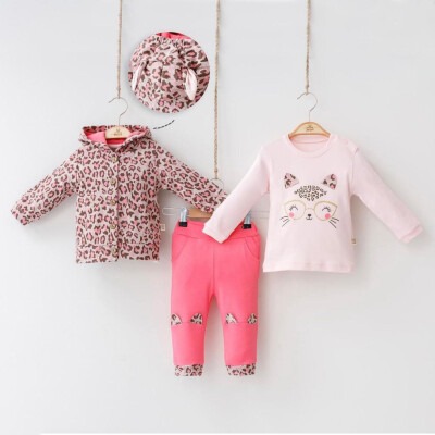 Wholesale Baby Girls 3-Piece Jacket Set with Pants and Body 6-18M Minizeyn 2014-8001 Pink