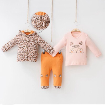 Wholesale Baby Girls 3-Piece Jacket Set with Pants and Body 6-18M Minizeyn 2014-8001 Orange