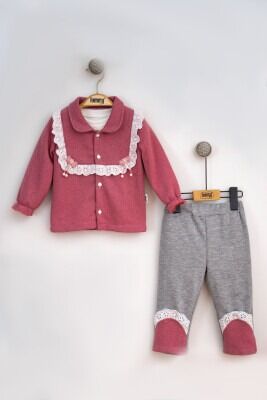Wholesale Baby Girls 3-Piece Jacket Trousers and Long Sleeve T-Shirt Set 6-18M Lummy Baby 2010-9060 Fuschia