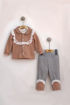 Wholesale Baby Girls 3-Piece Jacket Trousers and Long Sleeve T-Shirt Set 6-18M Lummy Baby 2010-9060 Salmon Color 