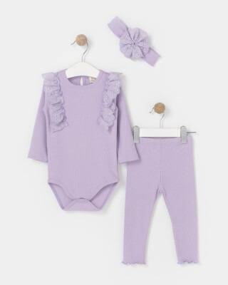 Wholesale Baby Girls 3-Piece Onesies And Pants Set With HeadBand 6-18M Bupper Kids 1053-23943 Dark Lilac