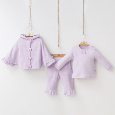 Wholesale Baby Girls 3-Piece Poncho Pants and Blouse Set 6-18M Minizeyn 2014-8008 Lilac