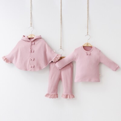 Wholesale Baby Girls 3-Piece Poncho Pants and Blouse Set 6-18M Minizeyn 2014-8008 Dusty Rose