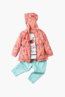 Wholesale Baby Girls 3-Piece Raincoat Set with T-shirt and Pants 9-24M Kidexs 1026-90095 Salmon Color 
