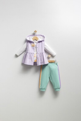 Wholesale Baby Girls 3-Piece Vest Long Sleeve T-Shirt and Pants Set 9-24M Tongs 1028-4384 - Tongs (1)