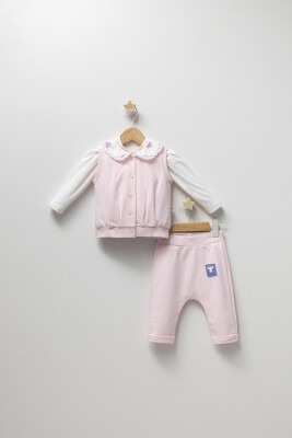 Wholesale Baby Girls 3-Piece Vest Pants and Blouse Set 9-24M Tongs 1028-4394 Pink