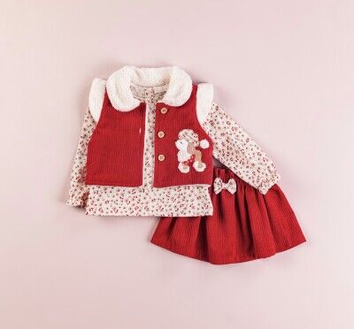 Wholesale Baby Girls 3-Piece Vest Shirt and Skirt Set 9-24M BabyRose 1002-4302 Red