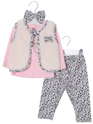 Wholesale Baby Girls 4-Piece Sets With Vest 6-18M Serkon Baby&Kids 1084-M0345 Pink
