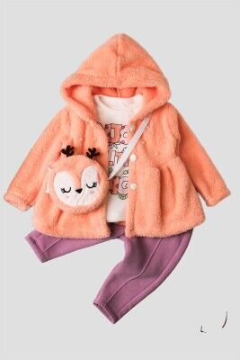 Wholesale Baby Girls 4-Piece Welsoft Cardigan T-Shirt Pants and Bag Set 9-24M Kidexs 1026-45037 - Kidexs (1)