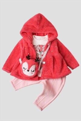 Wholesale Baby Girls 4-Piece Welsoft Cardigan T-Shirt Pants and Bag Set 9-24M Kidexs 1026-45037 Vermilon