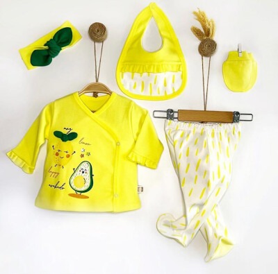 Wholesale Baby Girls 5-Piece Body Pants Bib Headband and Gloves 0-3M Minizeyn 2014-7034 - Minizeyn
