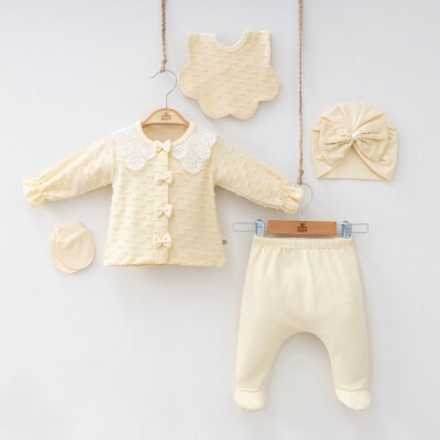 Wholesale Baby Girls 5-Piece Newborn Set 0-3M Minizeyn 2014-7040 Beige