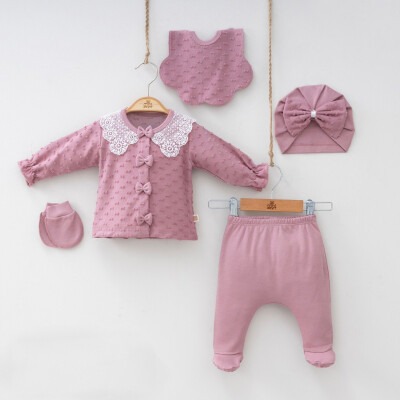 Wholesale Baby Girls 5-Piece Newborn Set 0-3M Minizeyn 2014-7040 Dusty Rose