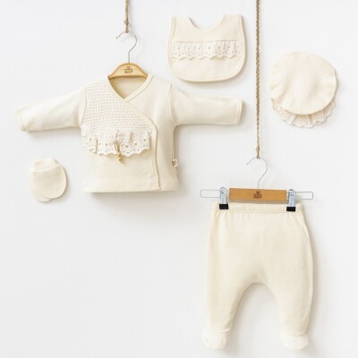 Wholesale Baby Girls 5-Piece Newborn Set 0-3M Minizeyn 2014-7045 Cream