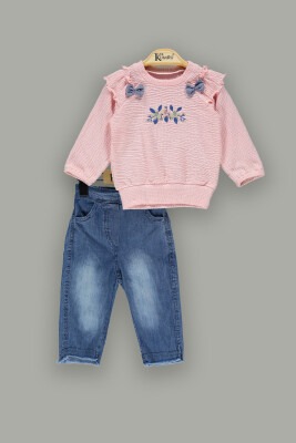 Wholesale Baby Girls Denim Pants and Body 9-24M Kumru Bebe 1075-3946 Pink