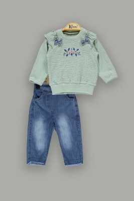 Wholesale Baby Girls Denim Pants and Body 9-24M Kumru Bebe 1075-3946 Mint Green 