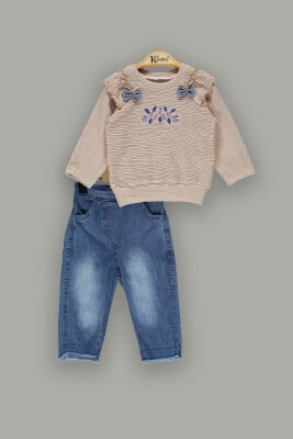 Wholesale Baby Girls Denim Pants and Body 9-24M Kumru Bebe 1075-3946 Beige