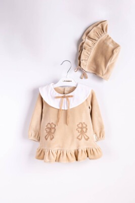 Wholesale Baby Girls Dress and Hat Set 3-12M Minicorn 2018-2330 Beige
