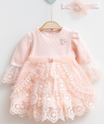 Wholesale Baby Girls Dress and Headband Set 0-12M Miniborn 2019-3030 Salmon Color 