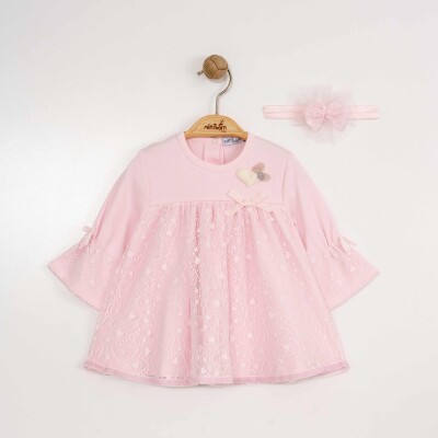 Wholesale Baby Girls Dress and Headband Set 0-12M Miniborn 2019-3291 Pink