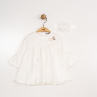Wholesale Baby Girls Dress and Headband Set 0-12M Miniborn 2019-3291 Ecru