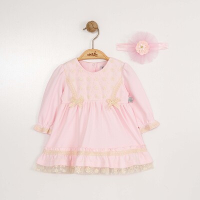 Wholesale Baby Girls Dress and Headband Set 0-12M Miniborn 2019-3296 Pink
