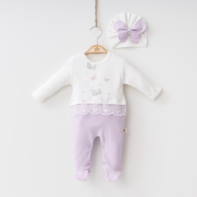 Wholesale Baby Girls Jumpsuit and Hat Set 0-9M Minizeyn 2014-3001 Lilac