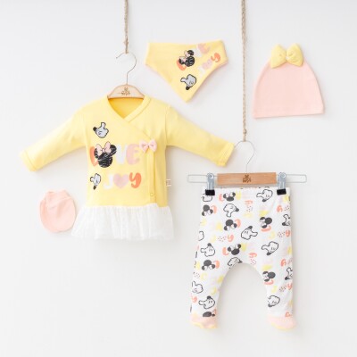 Wholesale Baby Girls Newborn 5-Piece Body Pants Bib Hat and Gloves Set 0-3M Minizeyn 2014-5589 - 1