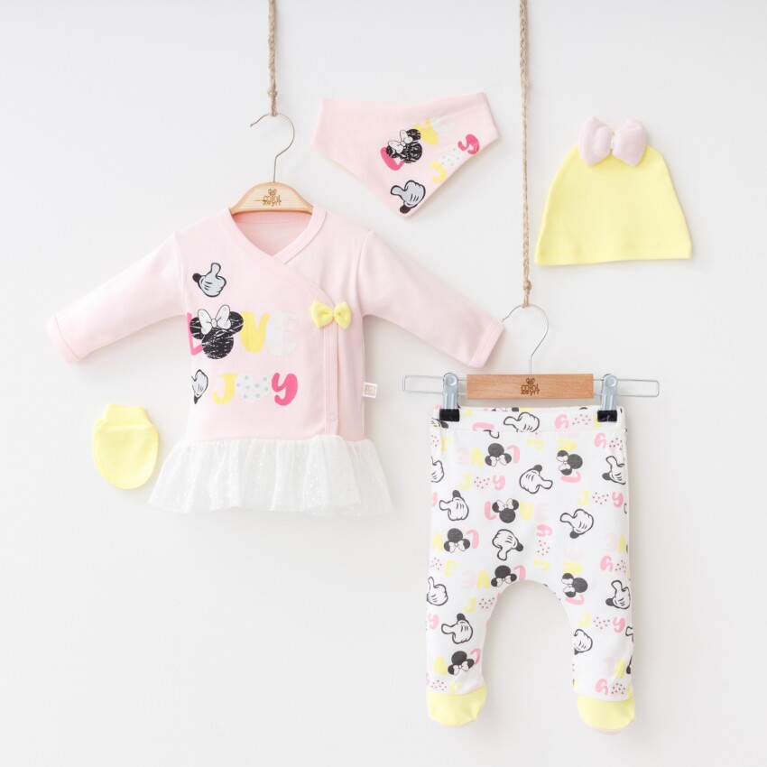 Wholesale Baby Girls Newborn 5-Piece Body Pants Bib Hat and Gloves Set 0-3M Minizeyn 2014-5589 - 2