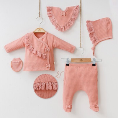 Wholesale Baby Girls Newborn 5-Piece Body Pants Bib Hat and Gloves Set 0-3M Minizeyn 2014-7031 Dusty Rose