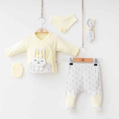 Wholesale Baby Girls Newborn 5-Piece Body Pants Bib Headband and Gloves Set 0-3M Minizeyn 2014-7010 - Minizeyn