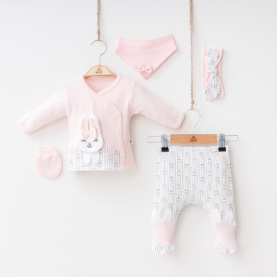 Wholesale Baby Girls Newborn 5-Piece Body Pants Bib Headband and Gloves Set 0-3M Minizeyn 2014-7010 - Minizeyn (1)