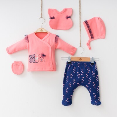 Wholesale Baby Girls Newborn 5-Piece Body Pants Bib Headband and Gloves Set 0-3M Minizeyn 2014-7029 - Minizeyn (1)