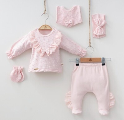 Wholesale Baby Girls Newborn 5-Piece Body Pants Bib Headband and Gloves Set 0-3M Minizeyn 2014-7052 - Minizeyn (1)
