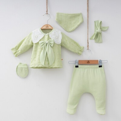 Wholesale Baby Girls Newborn 5-Piece Body Pants Bib Headband Glove Set 0-3M Minizeyn 2014-7049 - Minizeyn