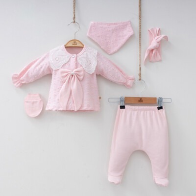 Wholesale Baby Girls Newborn 5-Piece Body Pants Bib Headband Glove Set 0-3M Minizeyn 2014-7049 - Minizeyn (1)